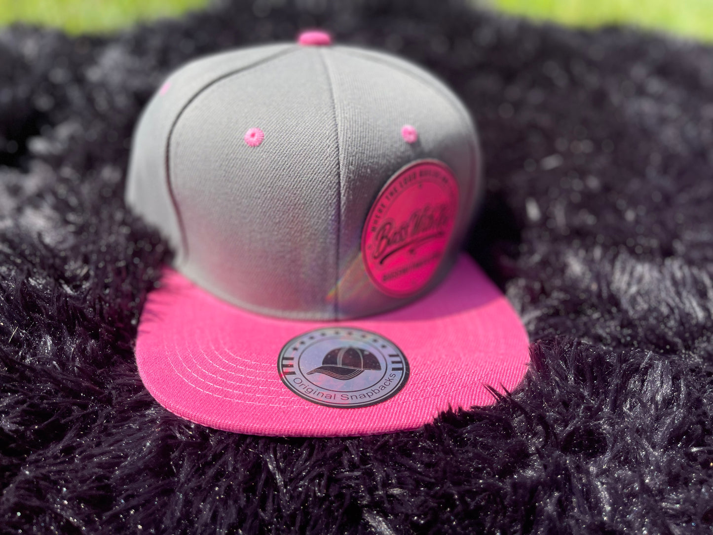 BASSWITHKEV Light Gray/Fuchsia FLAT BILL SNAPBACK HAT