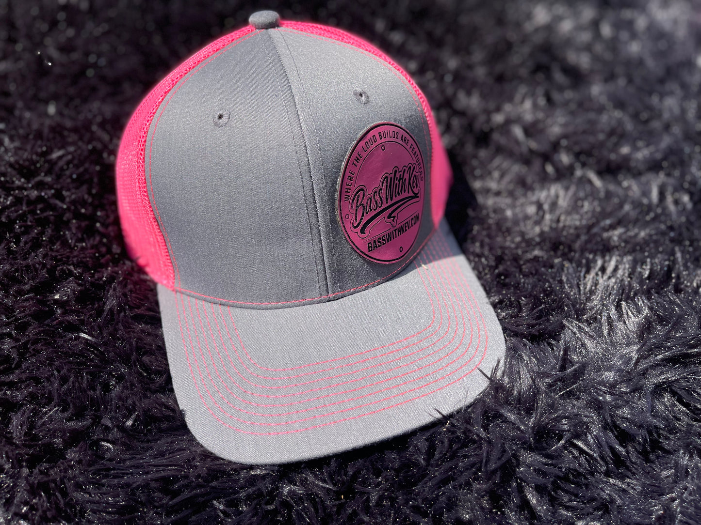 BASSWITHKEV CLASSIC Heather Gray/Neon Pink 6-PANEL SNAPBACK MESH CAP