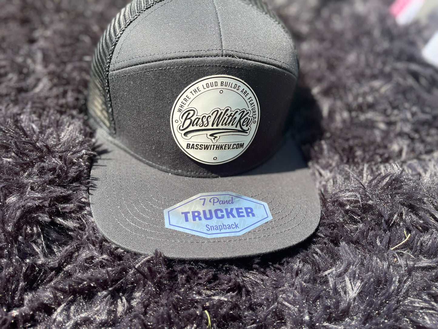 BASSWITHKEV BLACK 7 PANEL TRUCKER HAT