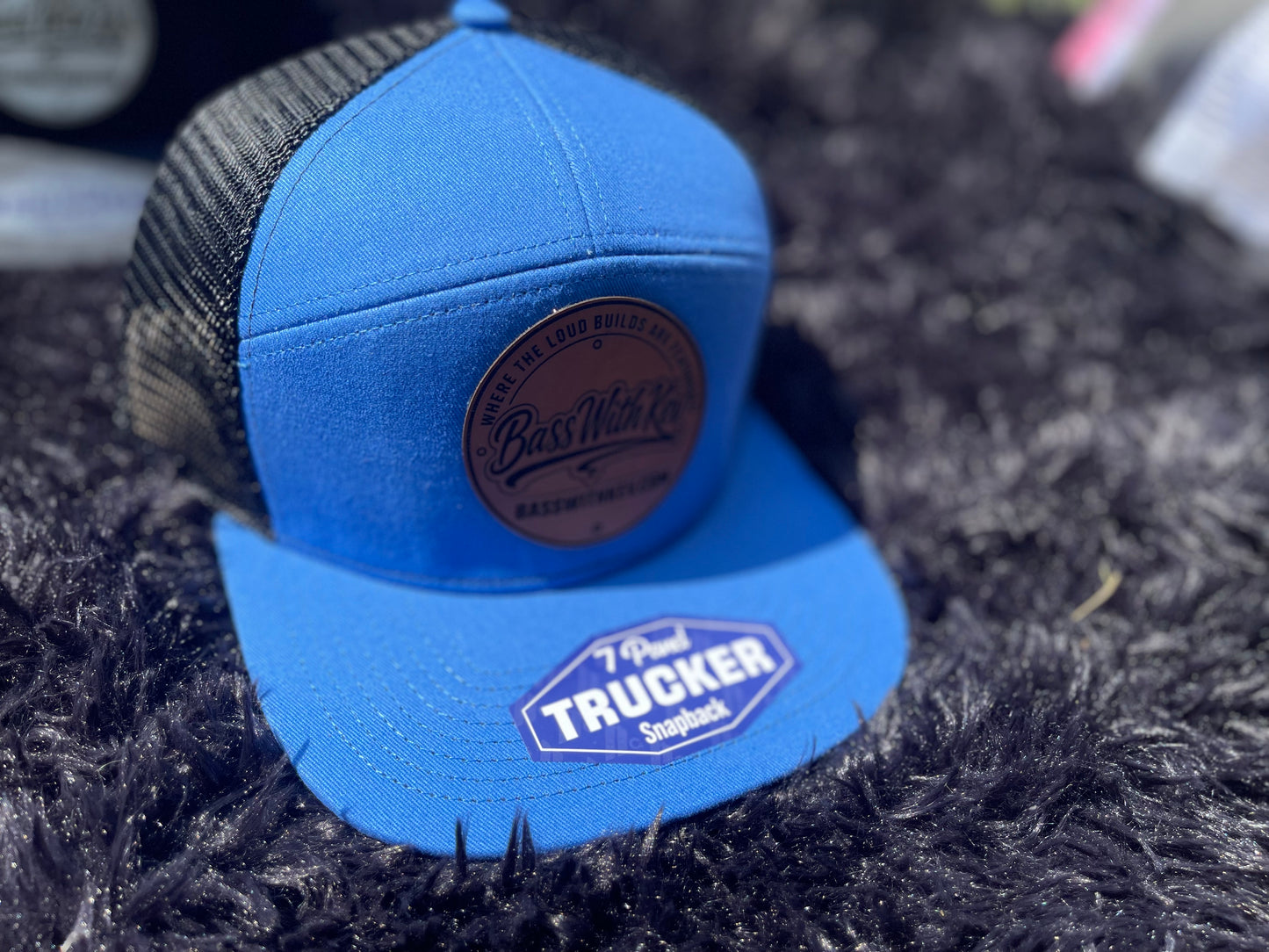 BASSWITHKEV ROYAL/BLACK 7 PANEL TRUCKER HAT