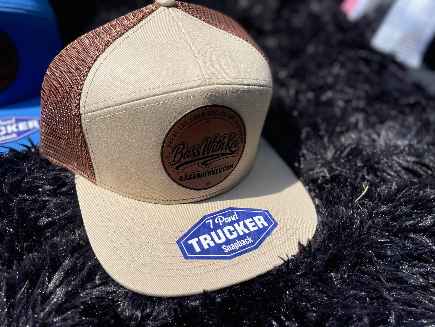 BASSWITHKEV KHAKI/BROWN 7 PANEL SNAPBACK TRUCKER HAT