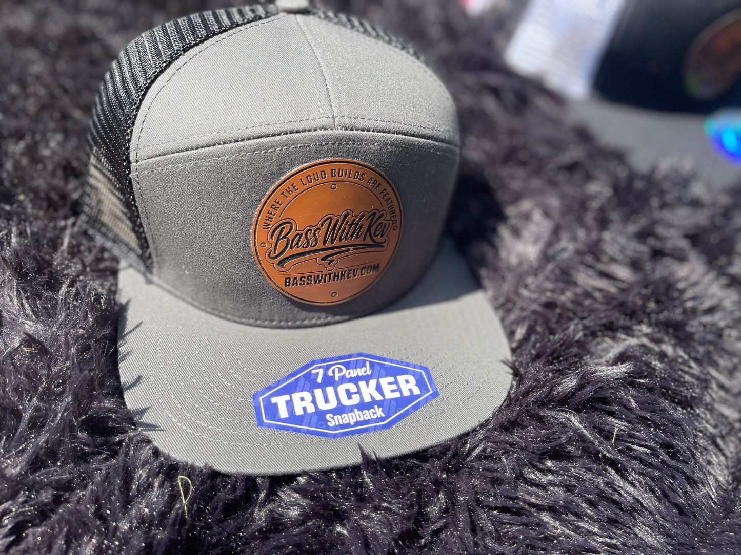 BASSWITHKEV CHARCOAL/BLACK 7 PANEL TRUCKER HAT