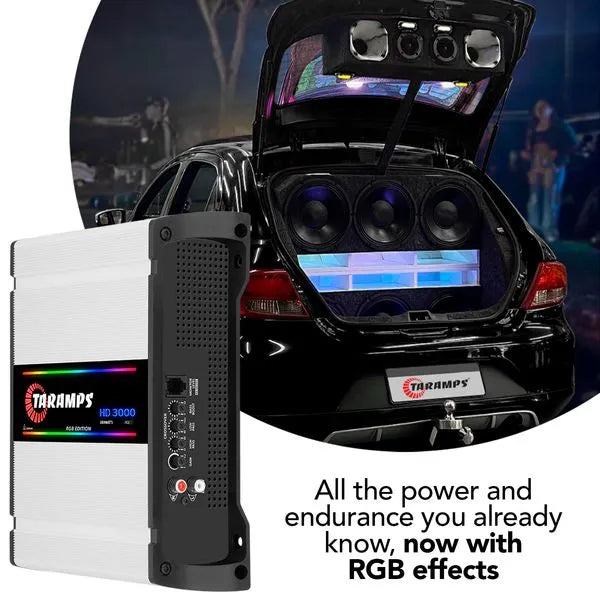 Taramps HD 3000 WHITE RGB Edition 1 Channel 3000 Watts RMS Car Audio Amplifier