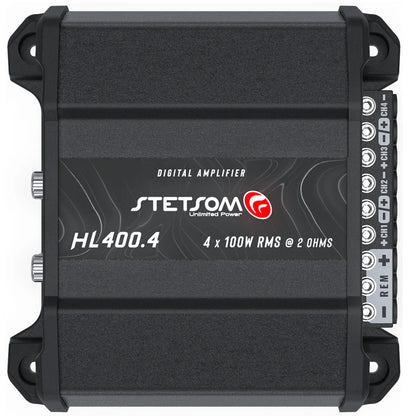 Stetsom HL 400.4 Class D Full Range Amplifier 4 Channel 400 Watts, RCA Input and High Wire Input, Variable Crossover