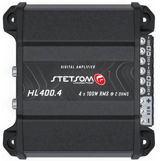 Stetsom HL 400.4 Class D Full Range Amplifier 4 Channel 400 Watts, RCA Input and High Wire Input, Variable Crossover