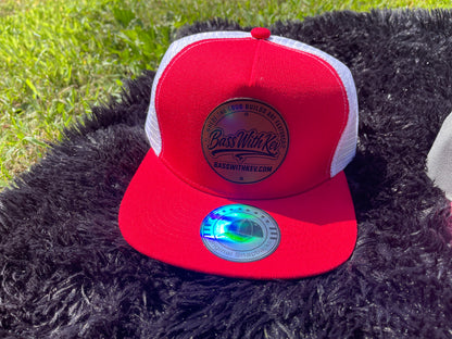 BASSWITHKEV RED/WHITE 5 PANEL SNAPBACK MESH 2 TONE CAP