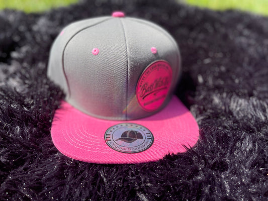 BASSWITHKEV Light Gray/Fuchsia FLAT BILL SNAPBACK HAT