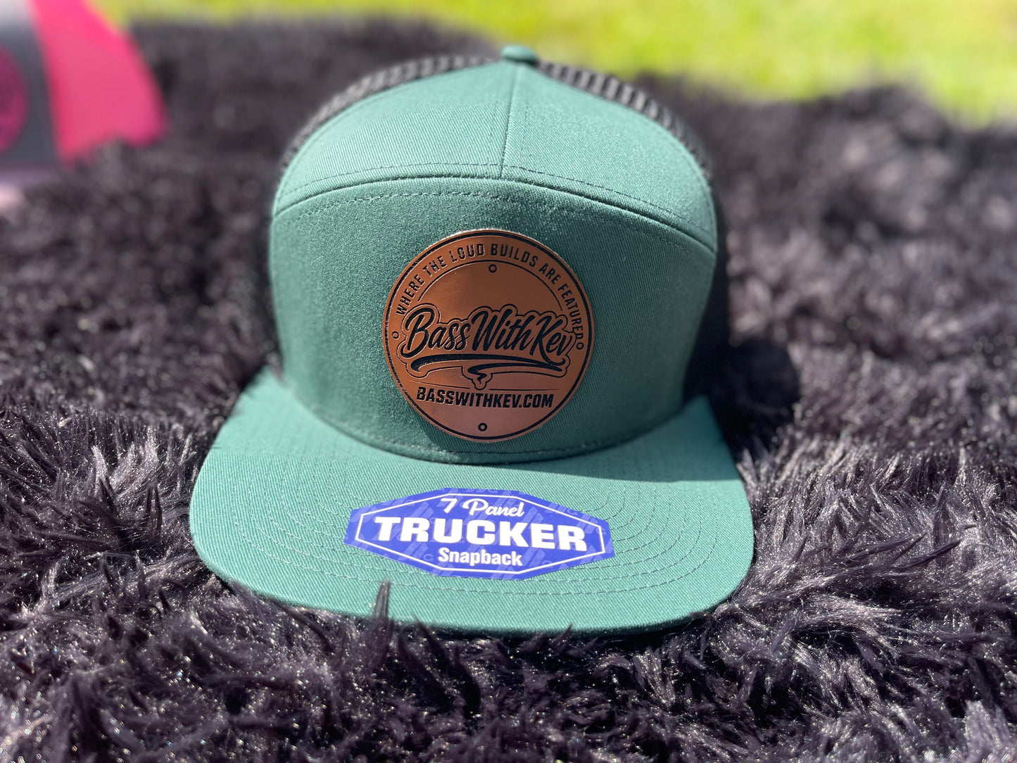 BASSWITHKEV DARK GREEN/BLACK 7 PANEL TRUCKER HAT
