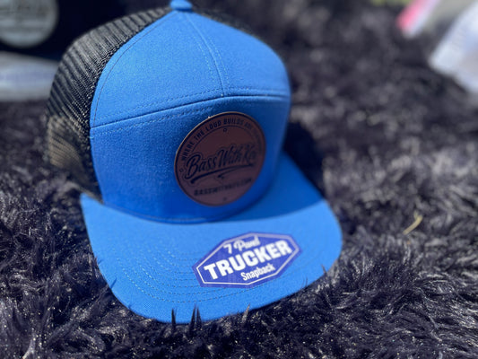 BASSWITHKEV ROYAL/BLACK 7 PANEL TRUCKER HAT