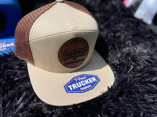 BASSWITHKEV KHAKI/BROWN 7 PANEL SNAPBACK TRUCKER HAT