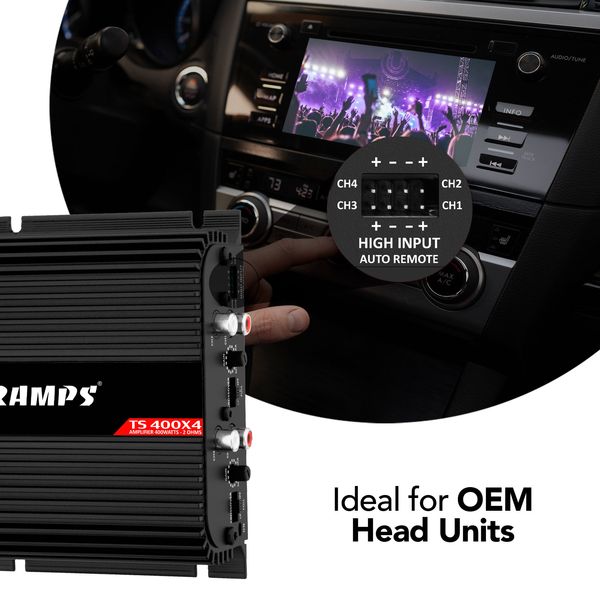 TARAMPS TS 400X4 2 OHMS BLACK VERSION 4 CHANNELS 400 WATTS RMS CAR AUDIO AMPLIFIER HIGH INPUT LEVEL