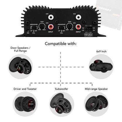 TARAMPS TS 400X4 2 OHMS BLACK VERSION 4 CHANNELS 400 WATTS RMS CAR AUDIO AMPLIFIER HIGH INPUT LEVEL