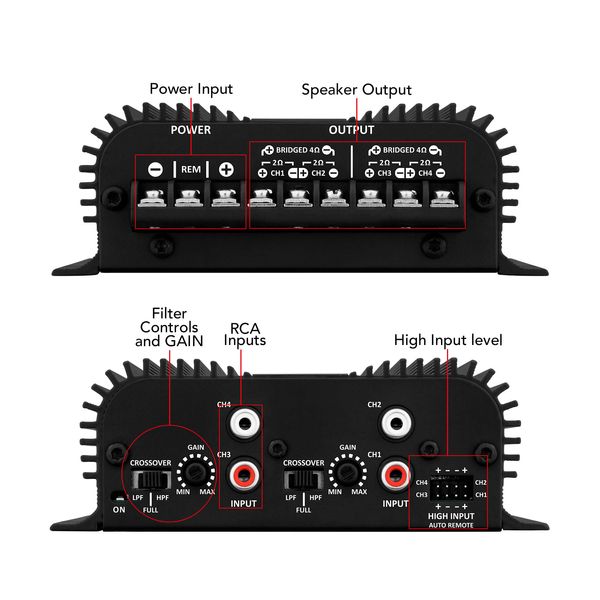 TARAMPS TS 400X4 2 OHMS BLACK VERSION 4 CHANNELS 400 WATTS RMS CAR AUDIO AMPLIFIER HIGH INPUT LEVEL