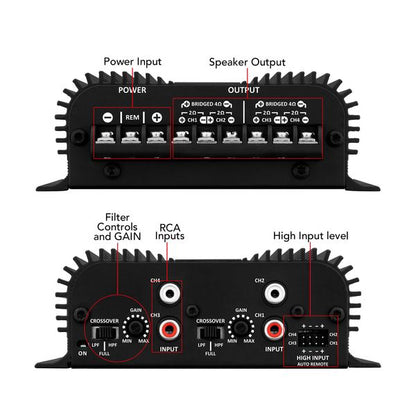 TARAMPS TS 400X4 2 OHMS BLACK VERSION 4 CHANNELS 400 WATTS RMS CAR AUDIO AMPLIFIER HIGH INPUT LEVEL