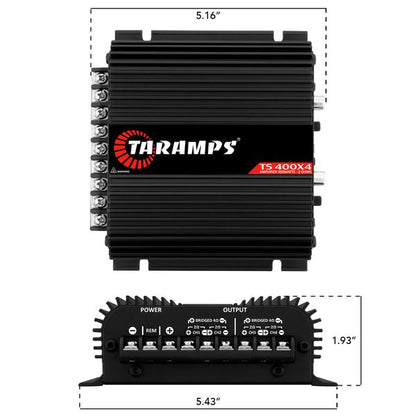 TARAMPS TS 400X4 2 OHMS BLACK VERSION 4 CHANNELS 400 WATTS RMS CAR AUDIO AMPLIFIER HIGH INPUT LEVEL